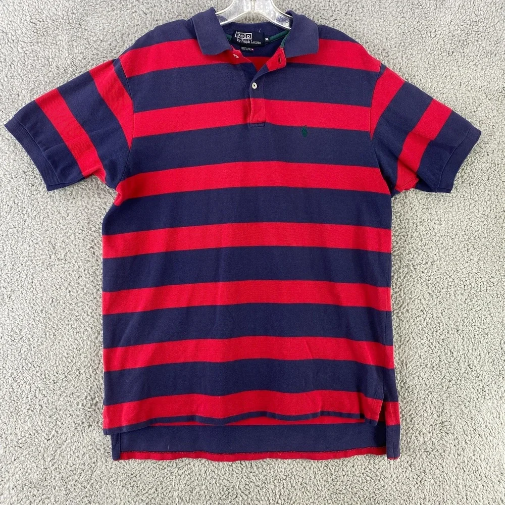 Polo Ralph Lauren Shirt Mens XL Red Striped Golf Rugby Preppy Vintage‎ USA Made
